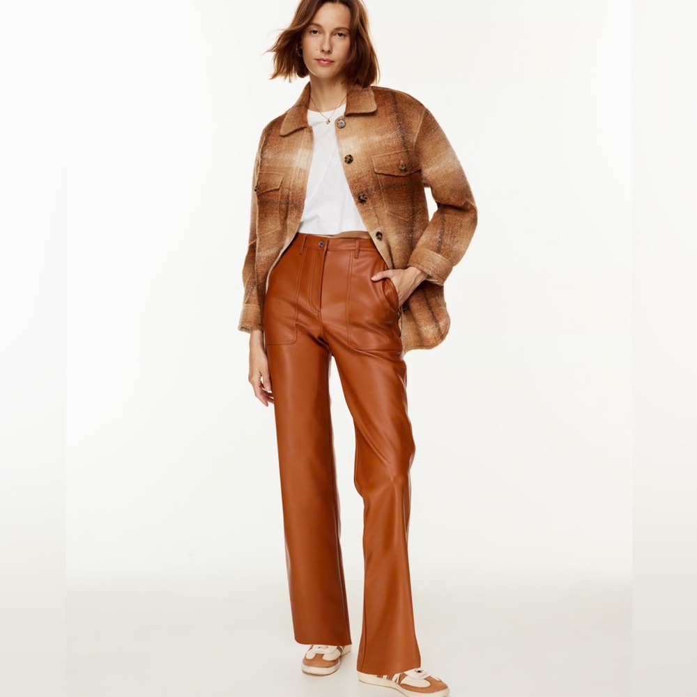 Aritzia Wilfred Lucy Faux Leather High Rise Straight Leg Pant Brown size 8